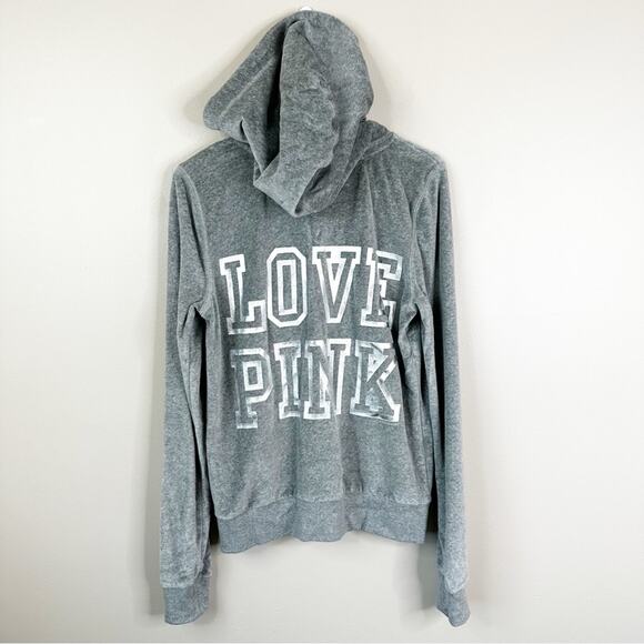 NEW LOVE PINK Y2K 2010 Victoria's Secret Grey Velour Zip Up Jacket Womens M - Picture 3 of 9